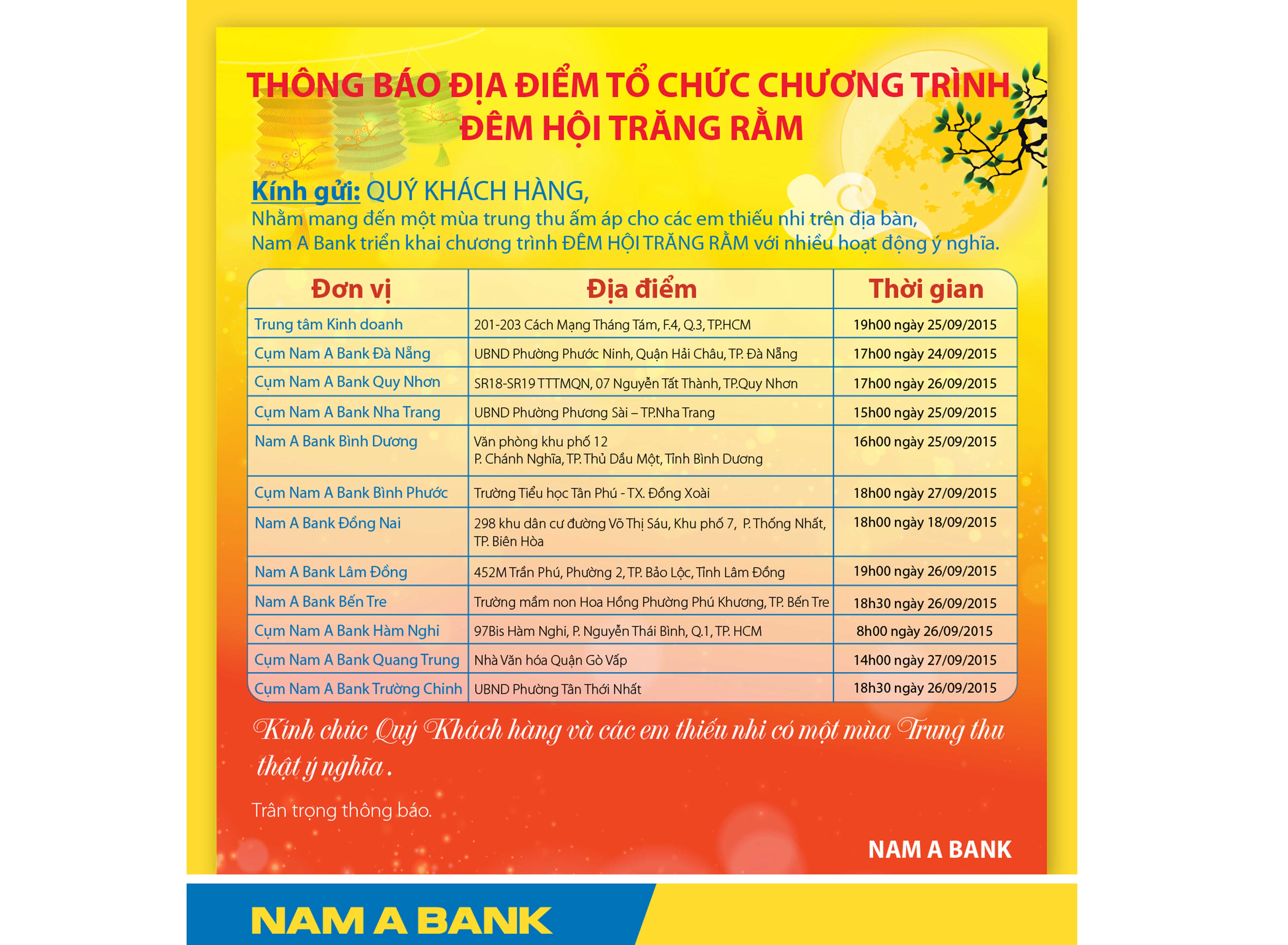 Nam A Bank tổ chức chương trình Đêm hội Trăng rằm cho các em thiếu nhi