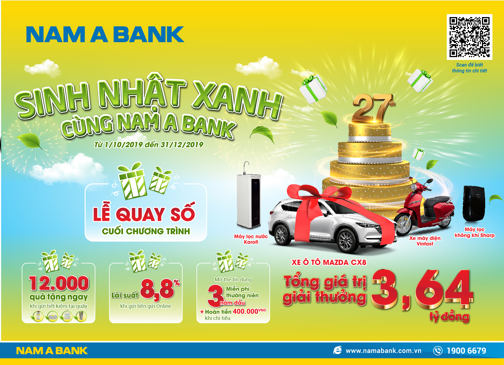 CƠ HỘI RƯỚC XE SANG MỪNG SINH NHẬT NAM A BANK