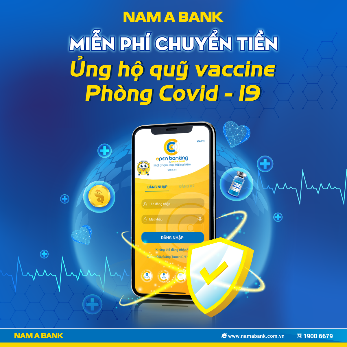 NAM A BANK MIỄN PHÍ CHUYỂN TIỀN ỦNG HỘ QUỸ VẮC XIN PHÒNG, CHỐNG COVID - 19