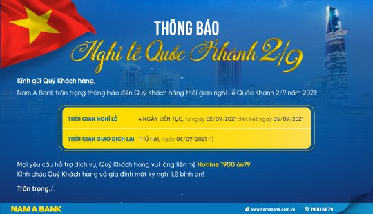 NAM A BANK THÔNG BÁO NGHỈ LỄ QUỐC KHÁNH 2/9