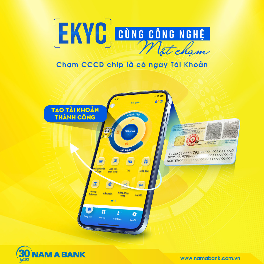 Mở Green Account bằng phương thức định danh điện tử (eKYC) với công nghệ đọc Căn cước công dân gắn chip (NFC*) trên Open Banking.