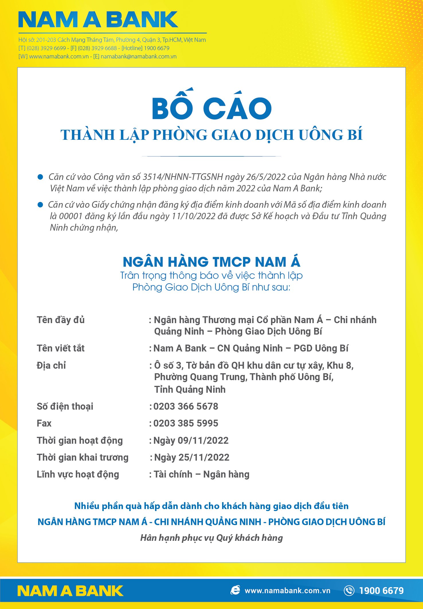 BỐ CÁO THÀNH LẬP PHÒNG GIAO DỊCH UÔNG BÍ