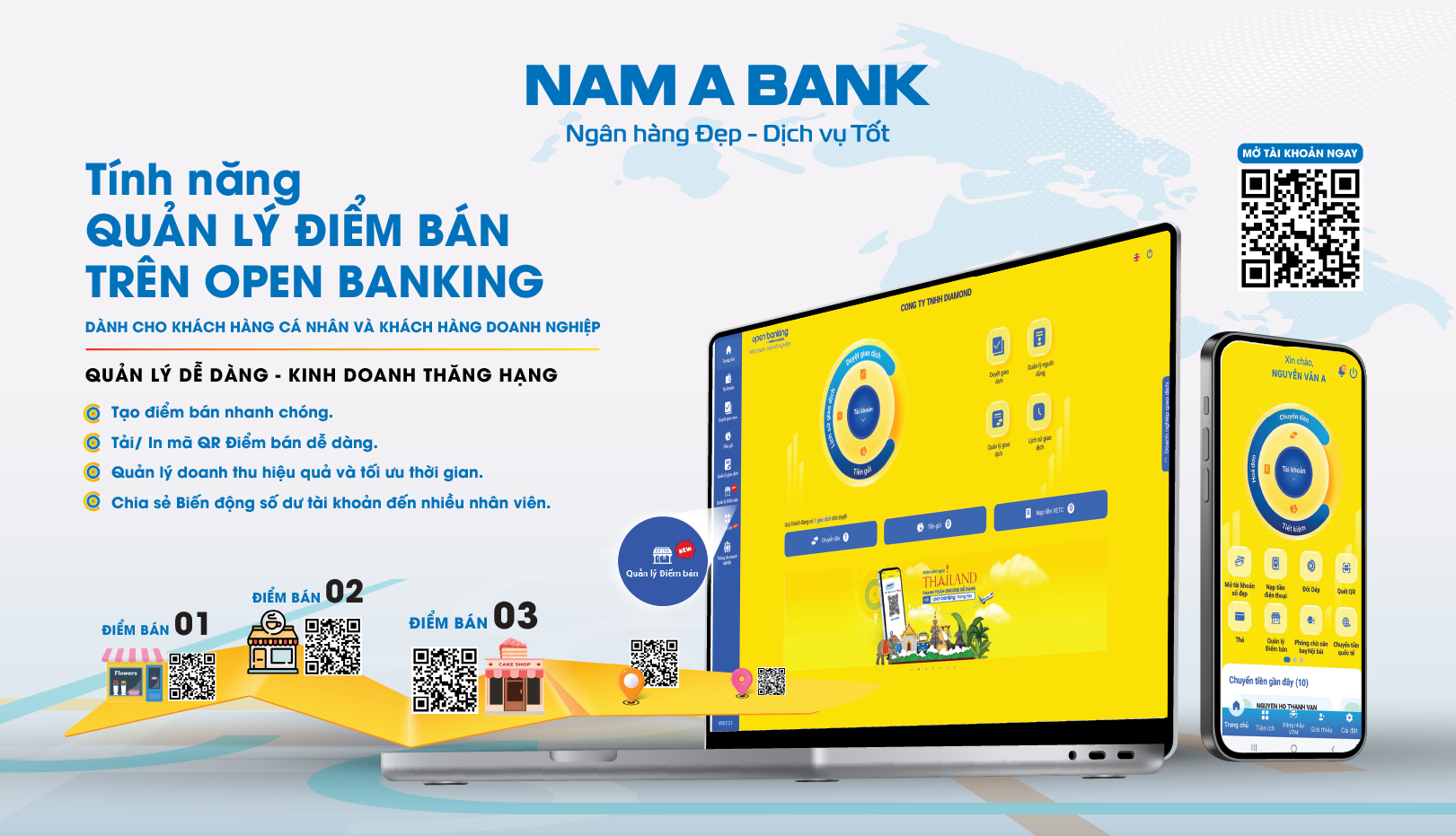 NAM A BANK – NGÂN HÀNG TIÊN PHONG TRIỂN KHAI TÍNH NĂNG QUẢN LÝ ĐIỂM BÁN DÀNH CHO KHÁCH HÀNG CÁ NHÂN VÀ KHÁCH HÀNG TỔ CHỨC