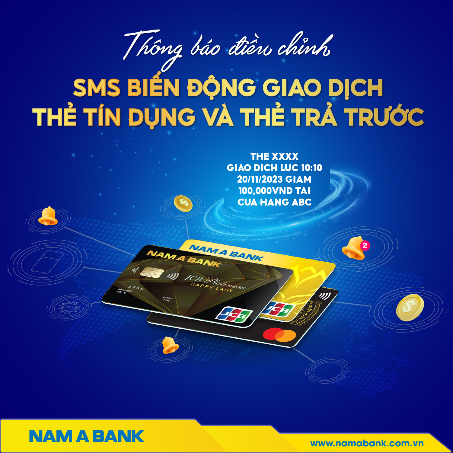 Thông báo điều chỉnh SMS biến động giao dịch thẻ tín dụng và thẻ trả trước