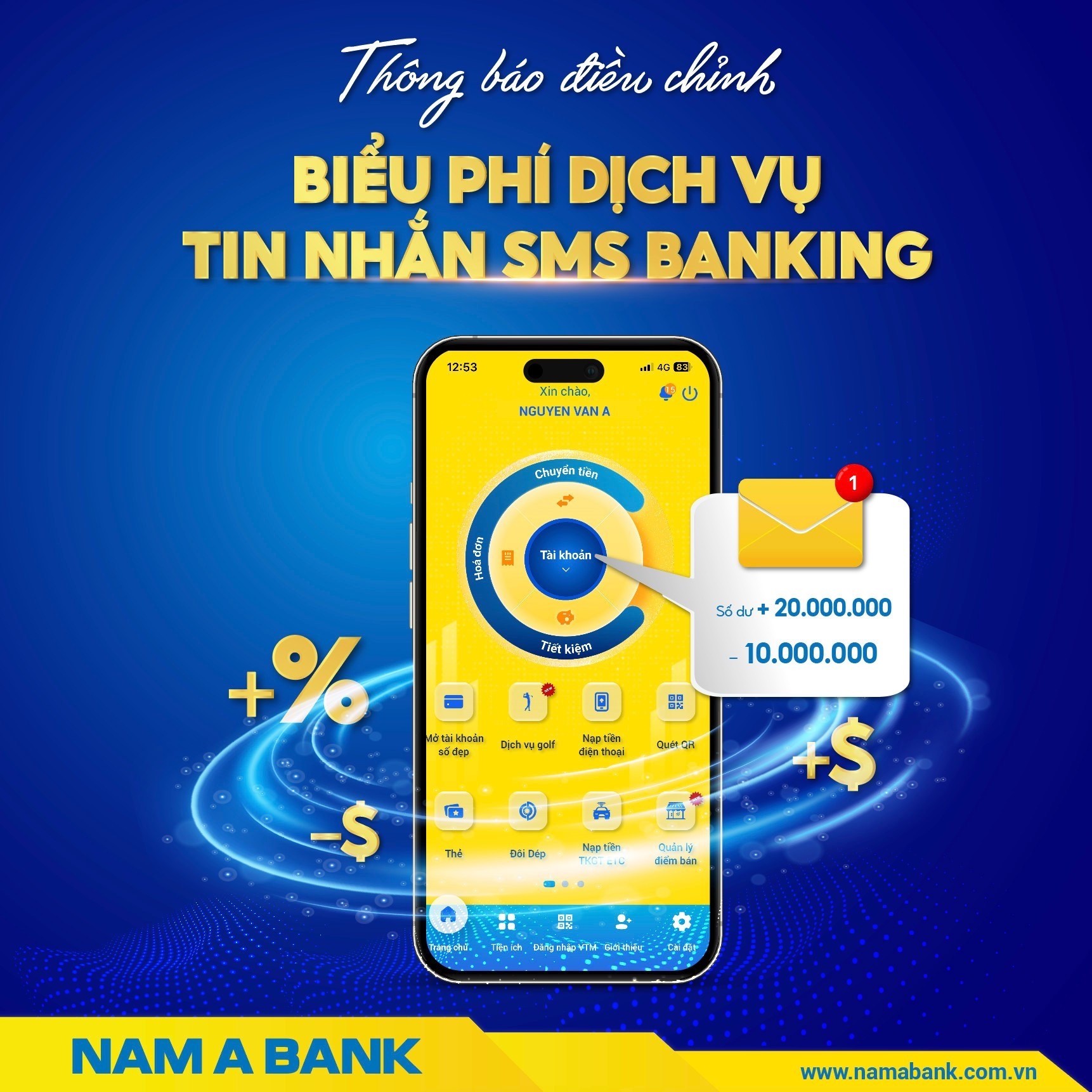 THÔNG BÁO ĐIỀU CHỈNH BIỂU PHÍ DỊCH VỤ SMS BANKING