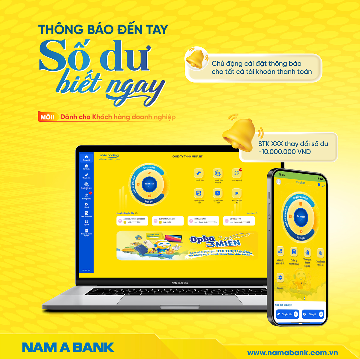 Thông báo biến động số dư tài khoản thanh toán trên Open Banking