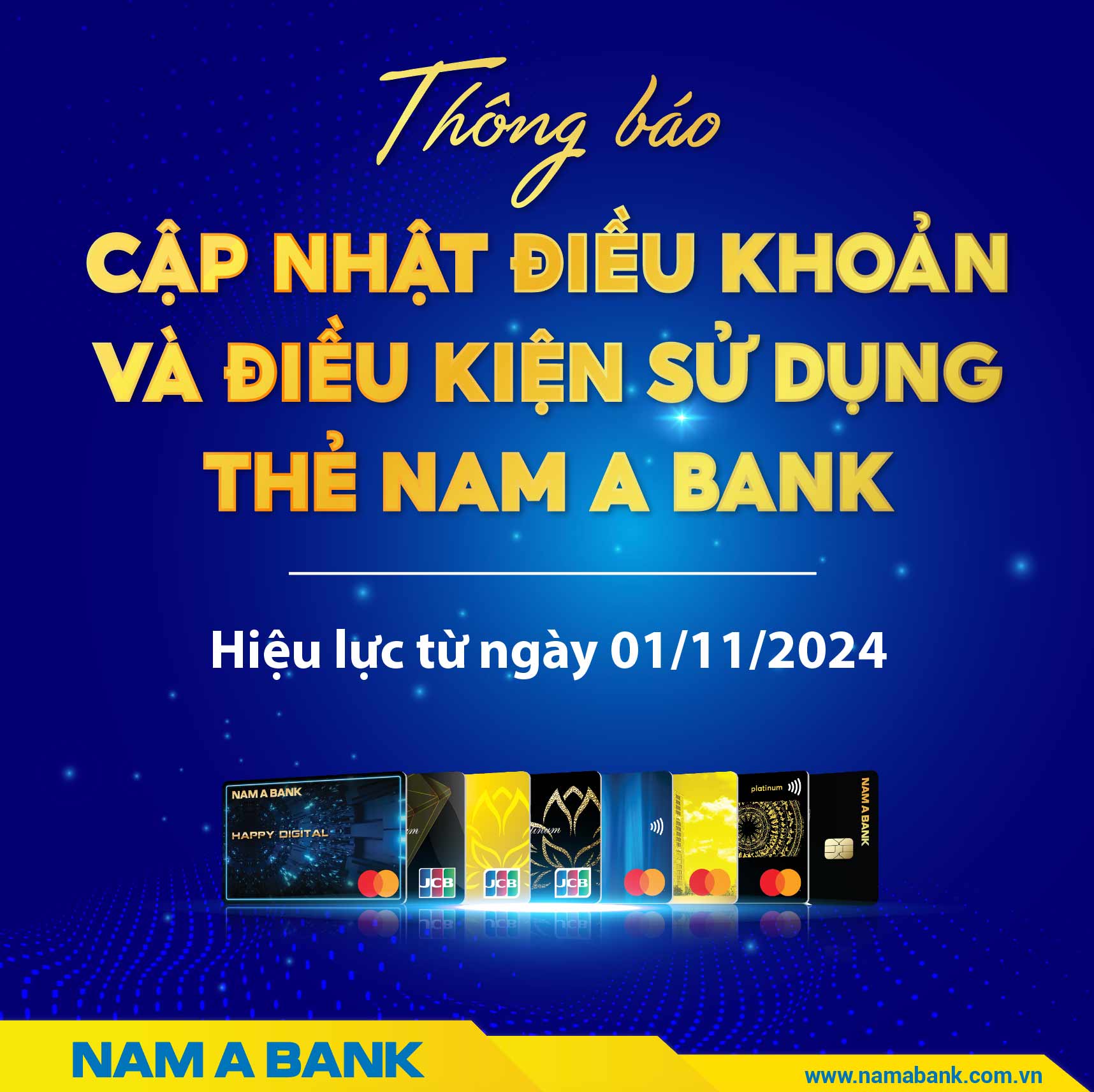 THÔNG BÁO CẬP NHẬT ĐIỀU KHOẢN, ĐIỀU KIỆN THẺ NAM A BANK
