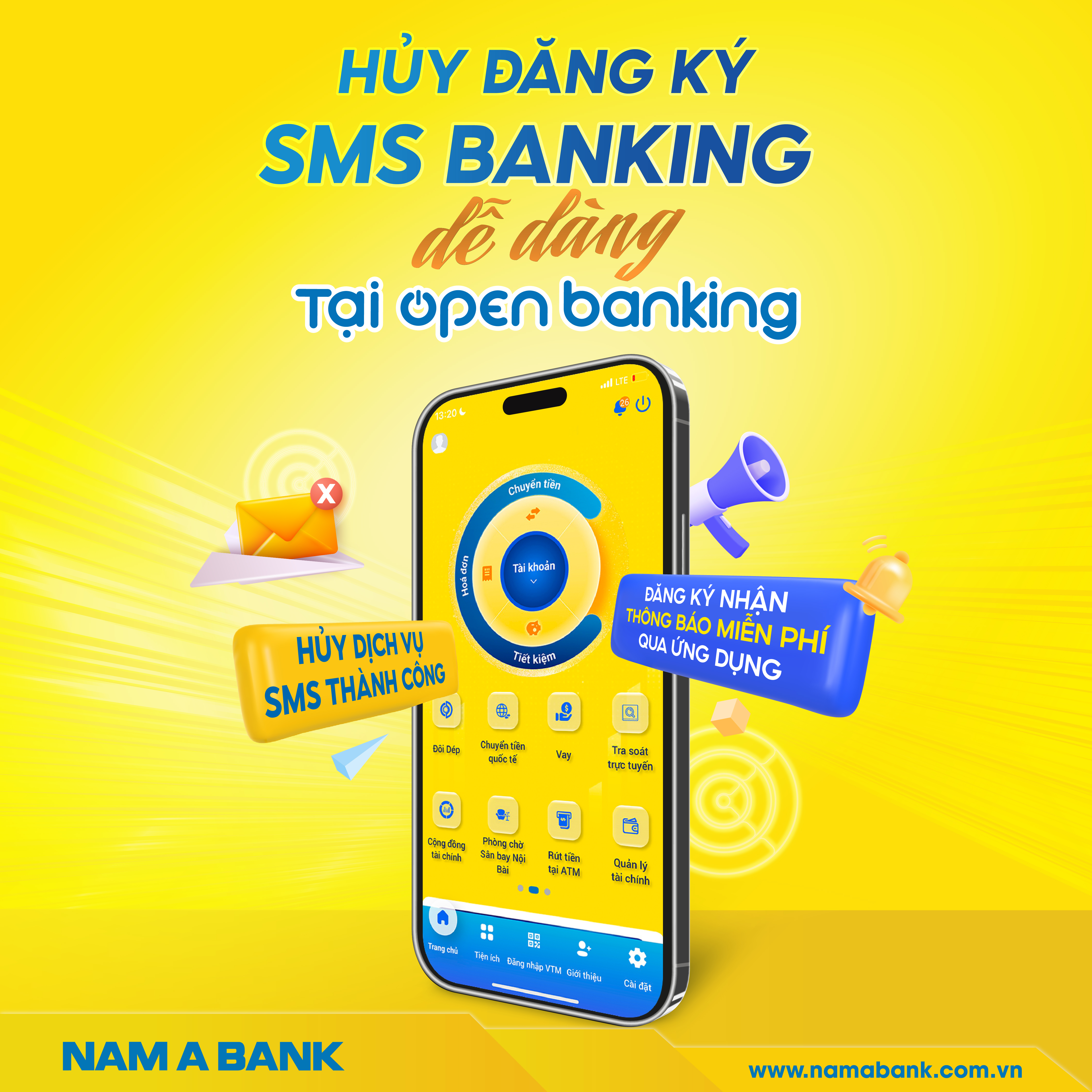 HỦY DỊCH VỤ SMS BANKING TRÊN OPEN BANKING