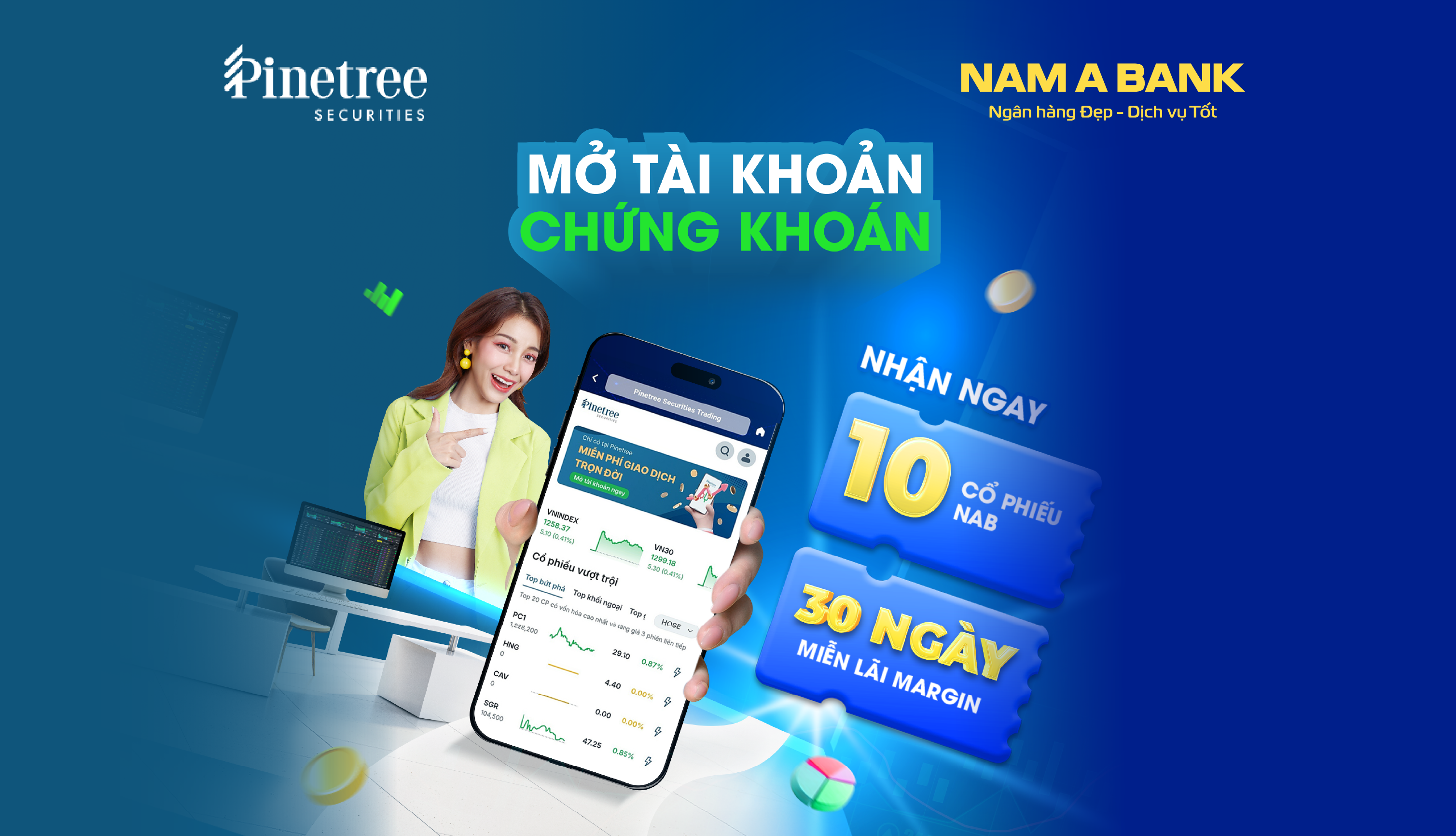 Tặng 10 cổ phiếu NAB cho khách hàng mở mới tài khoản chứng khoán qua App Nam A Bank Open Banking