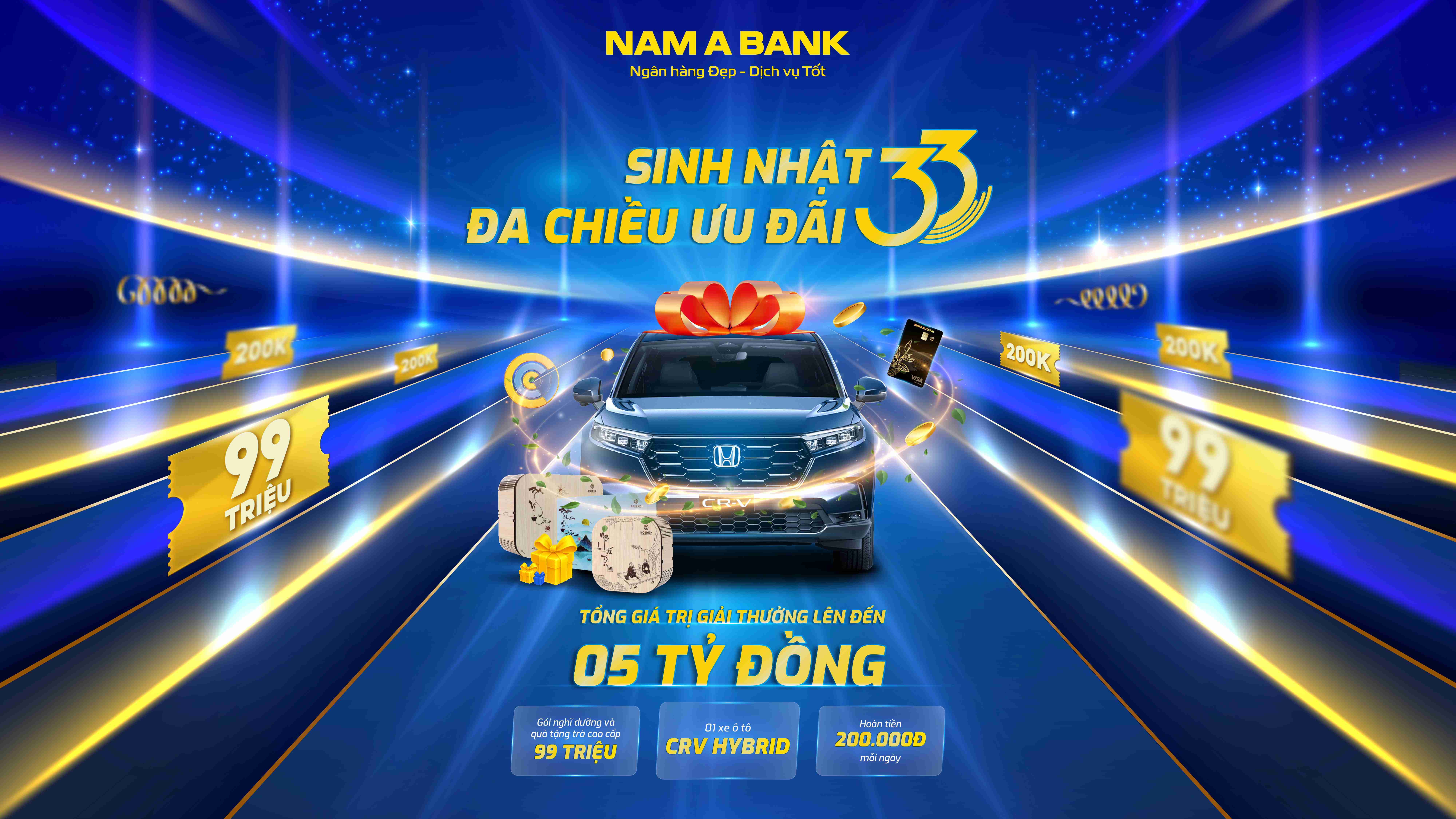 SINH NHẬT 33 NĂM NAM A BANK: HOÀN TIỀN MỖI NGÀY, CƠ HỘI TRÚNG XE HONDA CR-V HYBRID